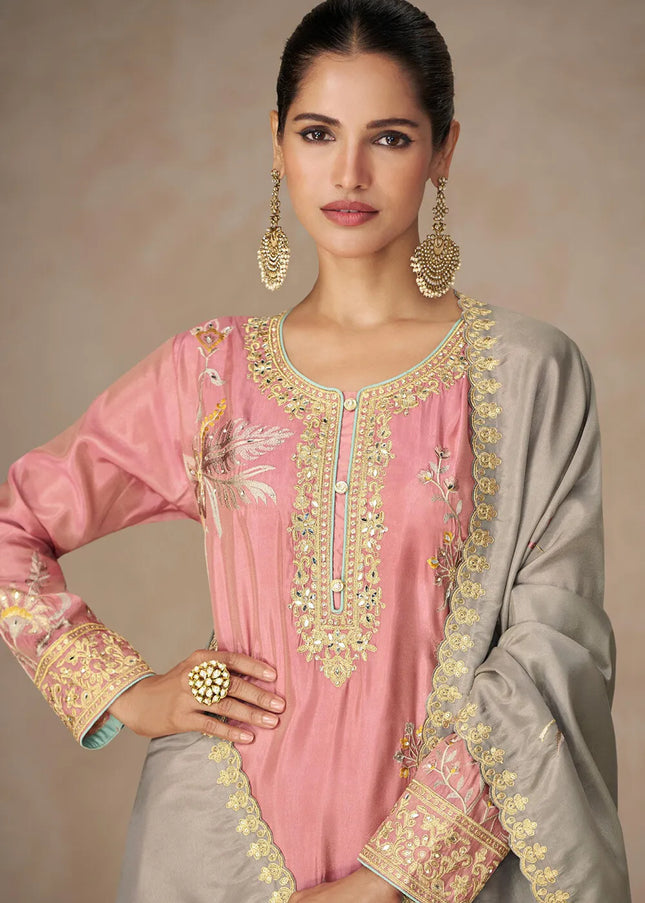 Pink Embroidered Sharara Suit