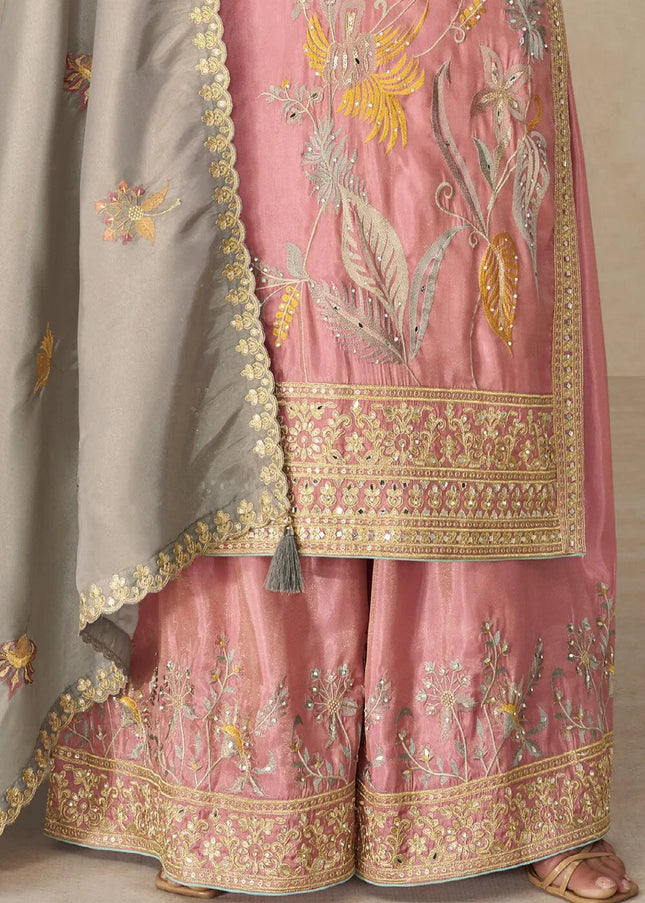 Pink Embroidered Sharara Suit