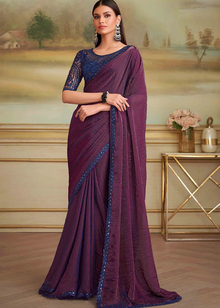 Purple Embroidered Saree