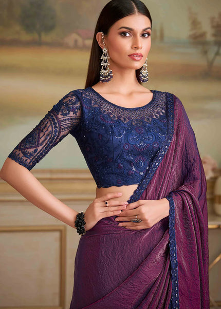 Purple Embroidered Saree