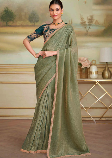 Green Embroidered Saree