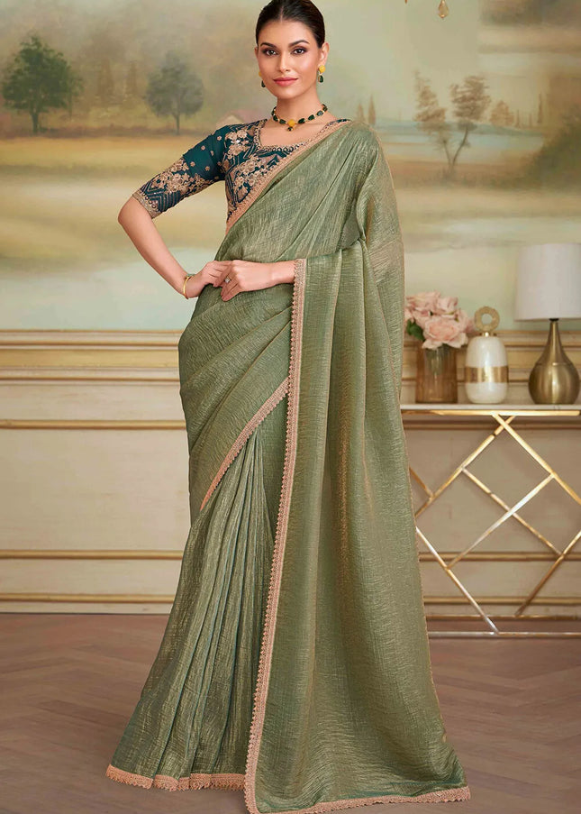 Green Embroidered Saree