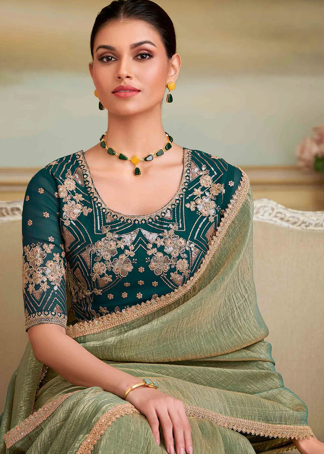 Green Embroidered Saree