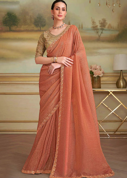 Orange Embroidered Saree