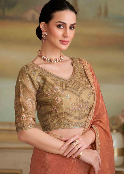 Orange Embroidered Saree