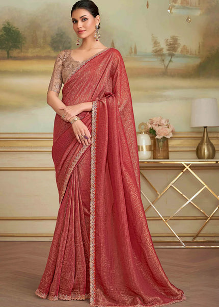Rust Embroidered Saree