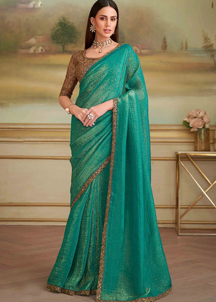 Teal Embroidered Saree
