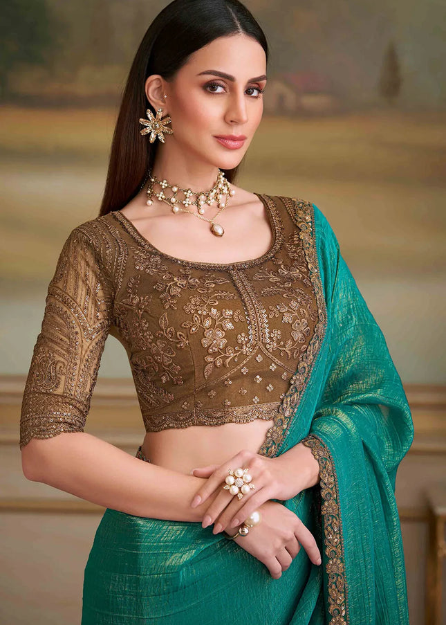Teal Embroidered Saree