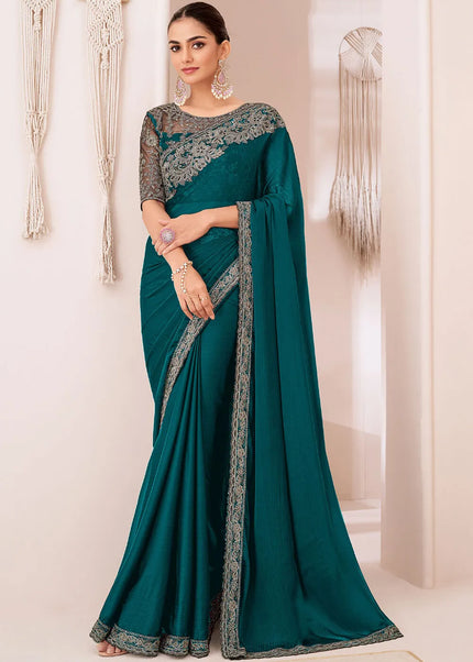 Teal Embroidered Saree