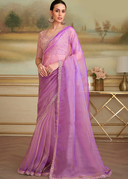 Lavender Embroidered Saree