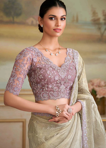 Sea Green Embroidered Saree