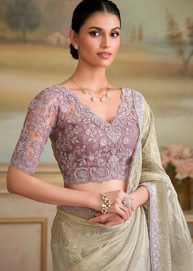 Sea Green Embroidered Saree