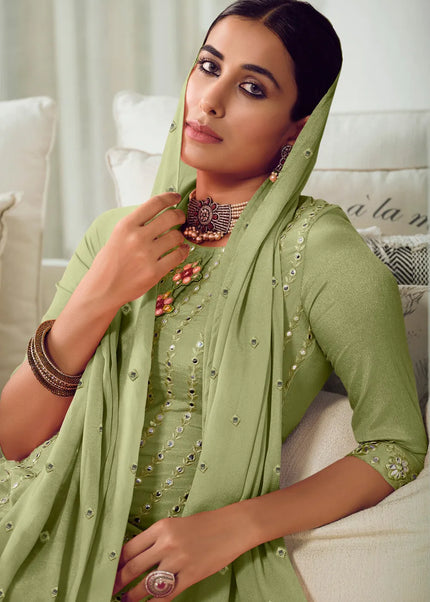 Green Embroidered Palazzo Suit