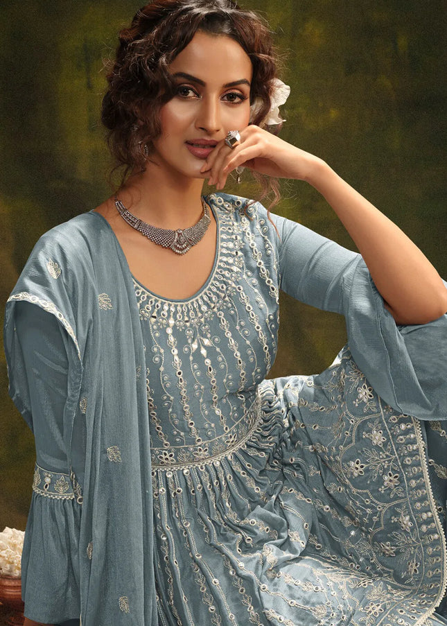 Grey Embroidered Gharara Suit