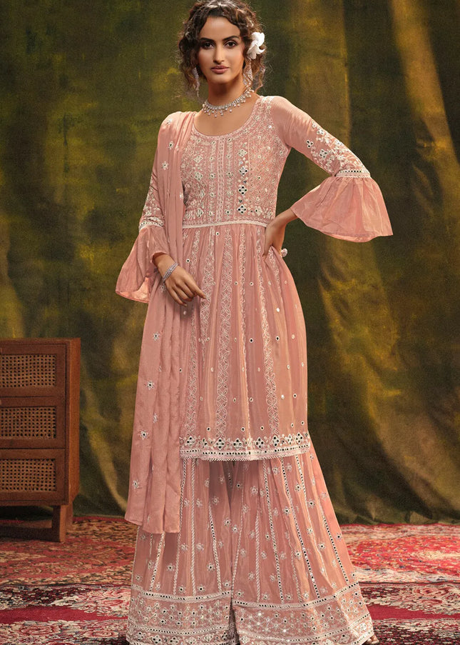 Pink Embroidered Gharara Suit