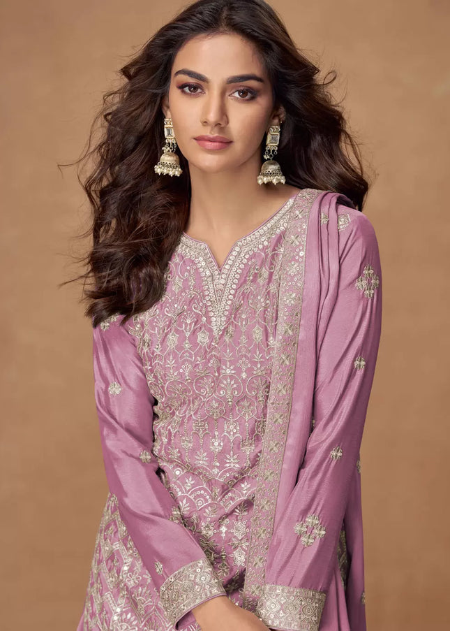 Purple Embroidered Sharara Suit