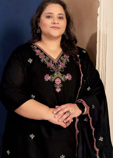 Black Embroidered Pant Style Suit