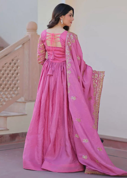 Pink Embroidered Anarkali Gown