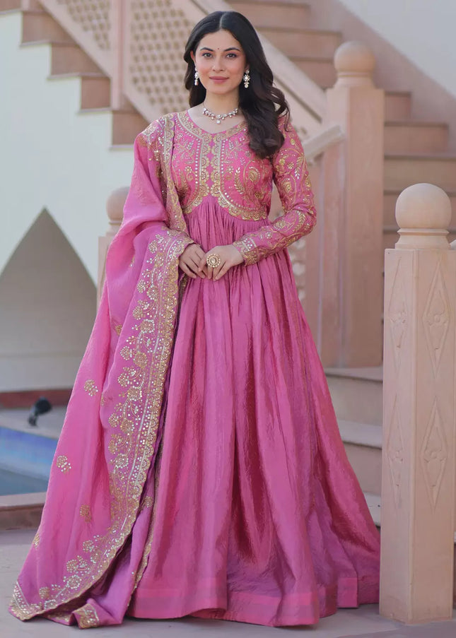 Pink Embroidered Anarkali Gown