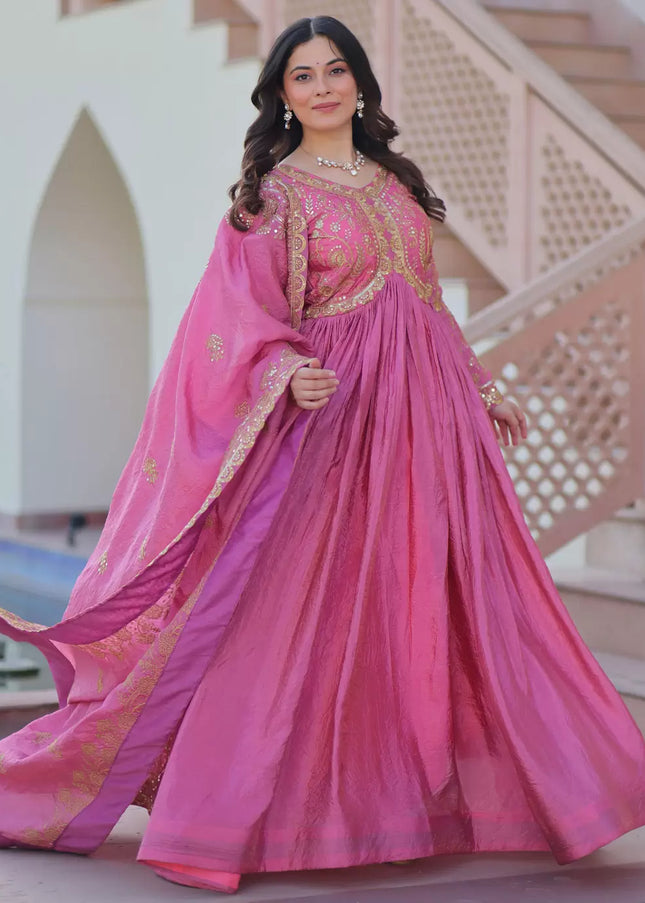 Pink Embroidered Anarkali Gown
