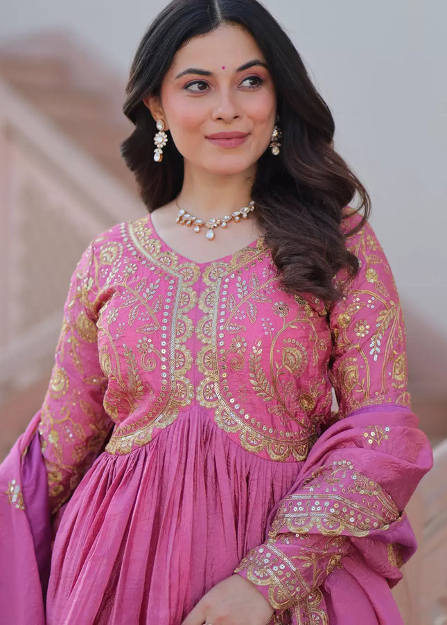 Pink Embroidered Anarkali Gown