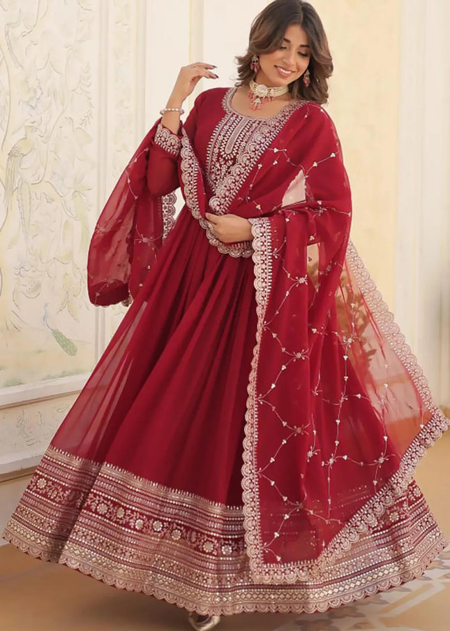 Maroon Embroidered Anarkali Gown