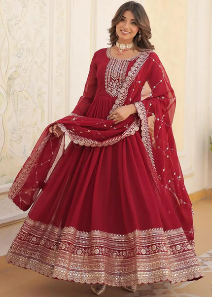 Maroon Embroidered Anarkali Gown