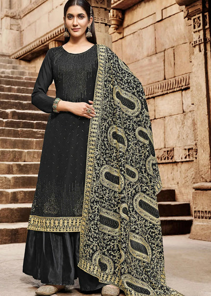 Black Embroidered Palazzo Suit