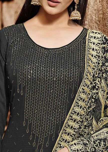 Black Embroidered Palazzo Suit