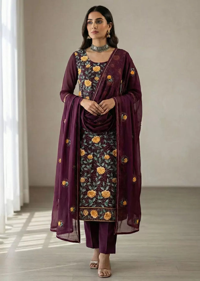 Sequins Embroidered Pant Style Suit