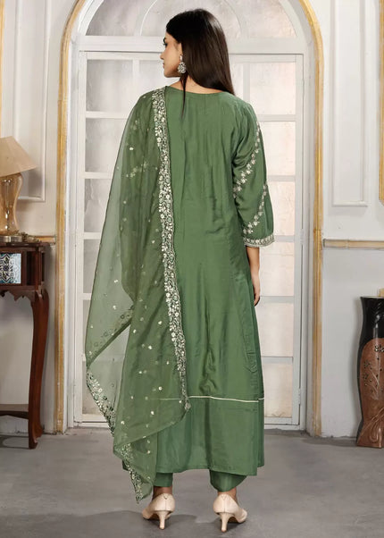Green Embroidered Pant Style Suit