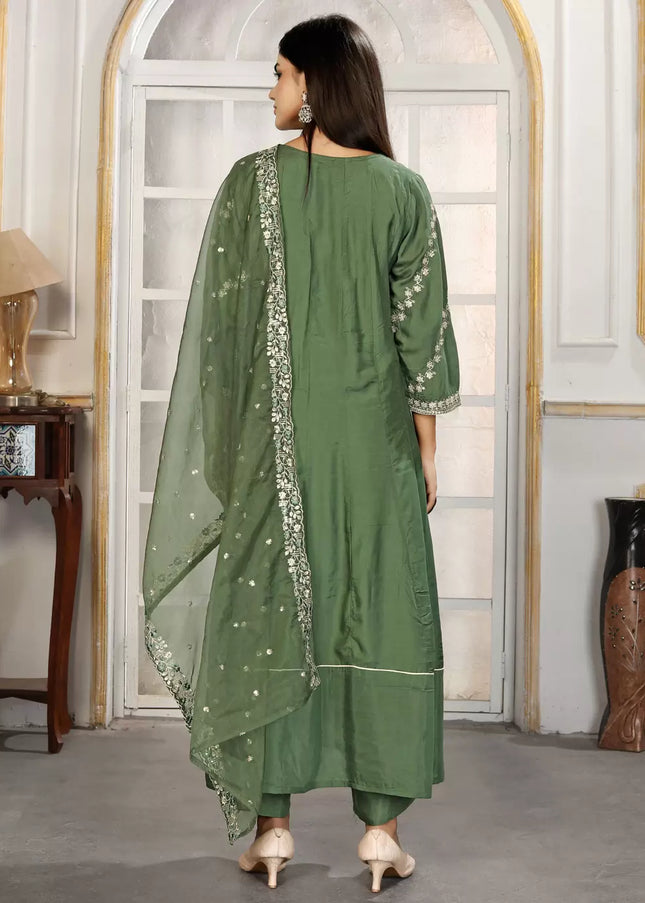 Green Embroidered Pant Style Suit