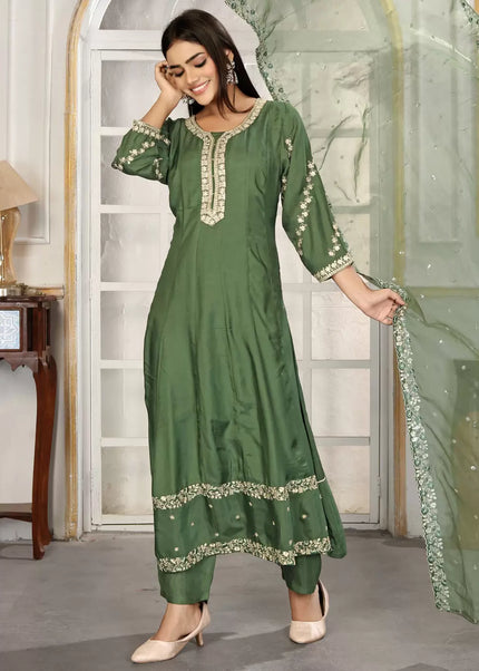 Green Embroidered Pant Style Suit