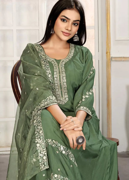 Green Embroidered Pant Style Suit