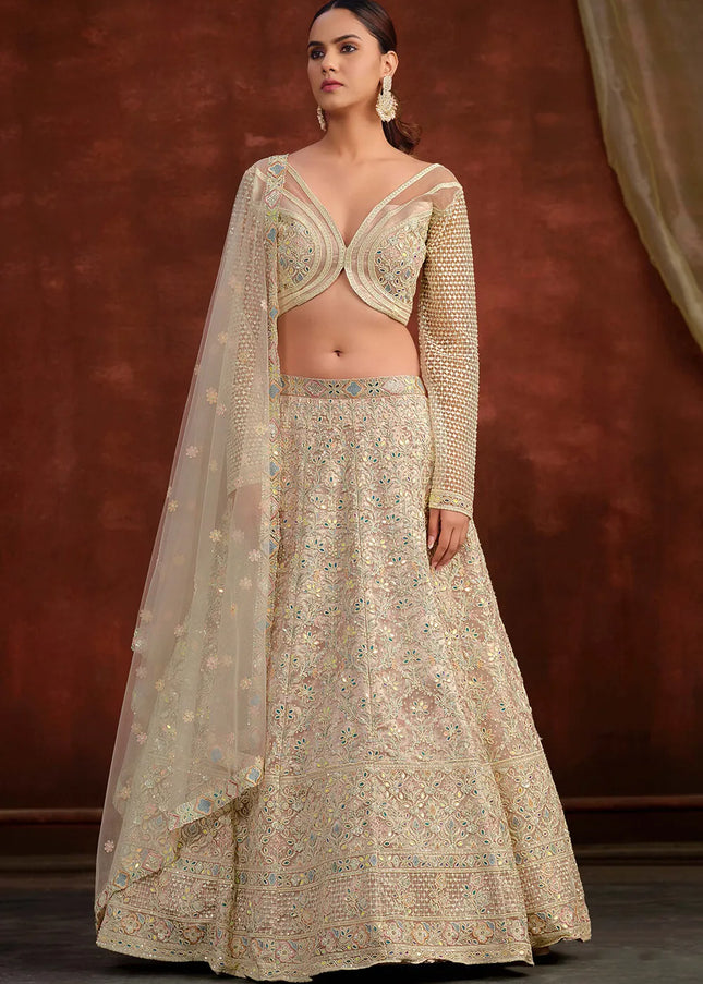 Cream Embroidered Lehenga Choli