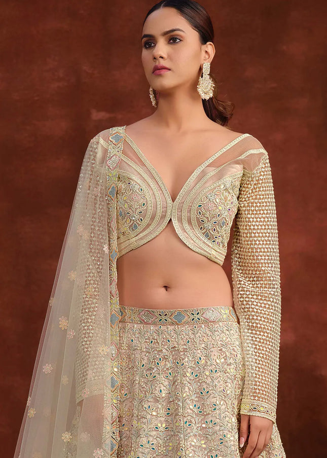 Cream Embroidered Lehenga Choli