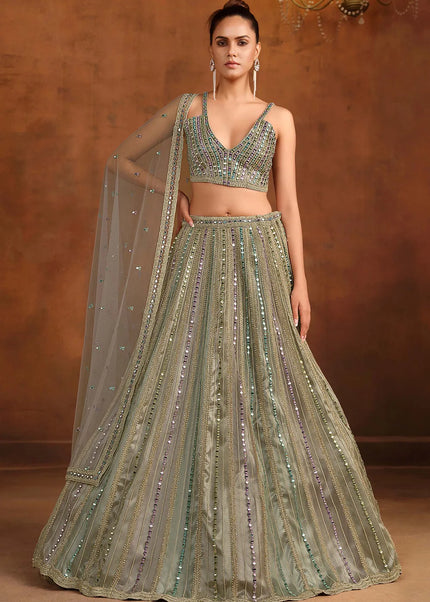 Grey Multicolor Embroidered Lehenga Choli