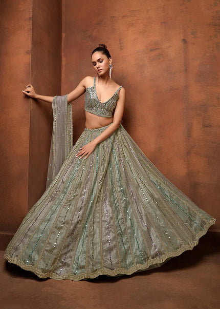 Grey Multicolor Embroidered Lehenga Choli