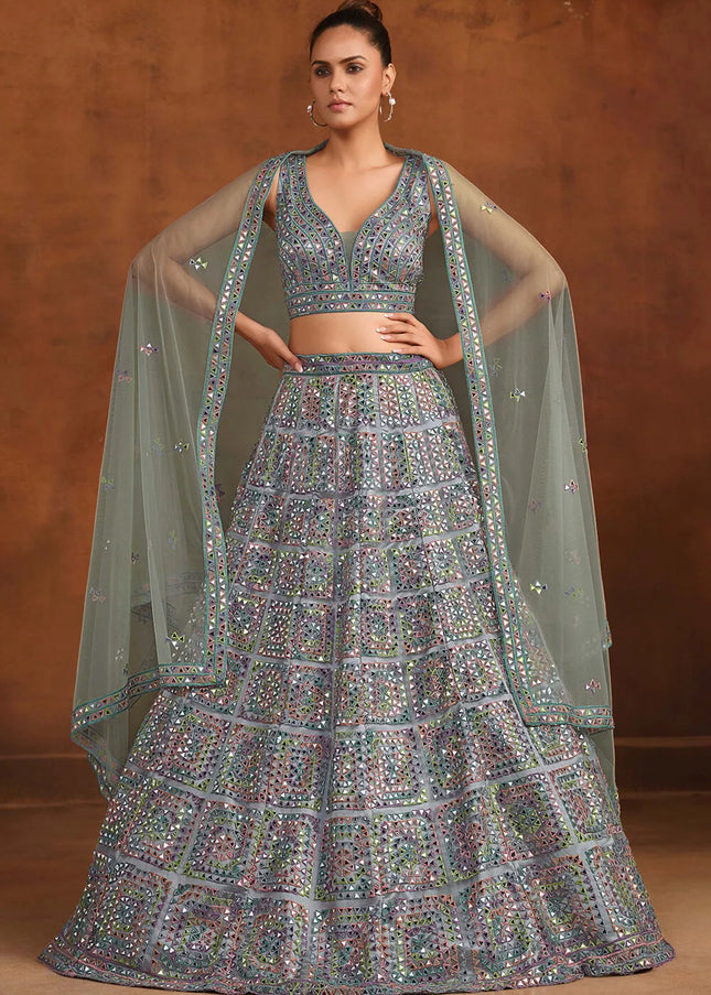 Grey Embroidered Lehenga Choli
