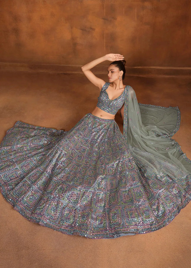 Grey Embroidered Lehenga Choli