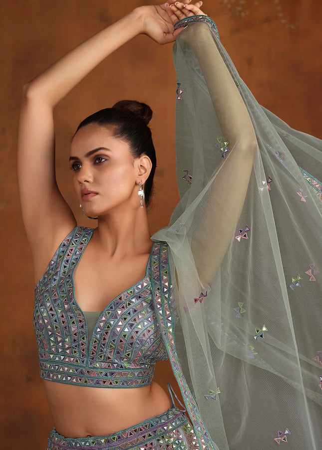 Grey Embroidered Lehenga Choli