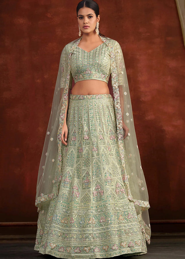 Green Embroidered Lehenga Choli