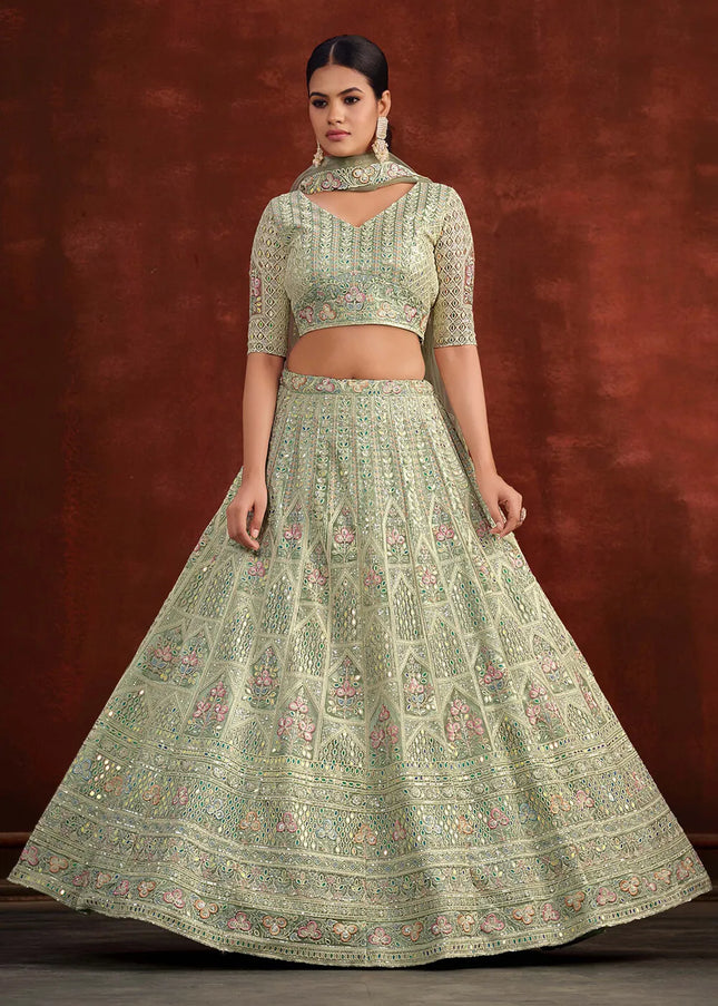 Green Embroidered Lehenga Choli