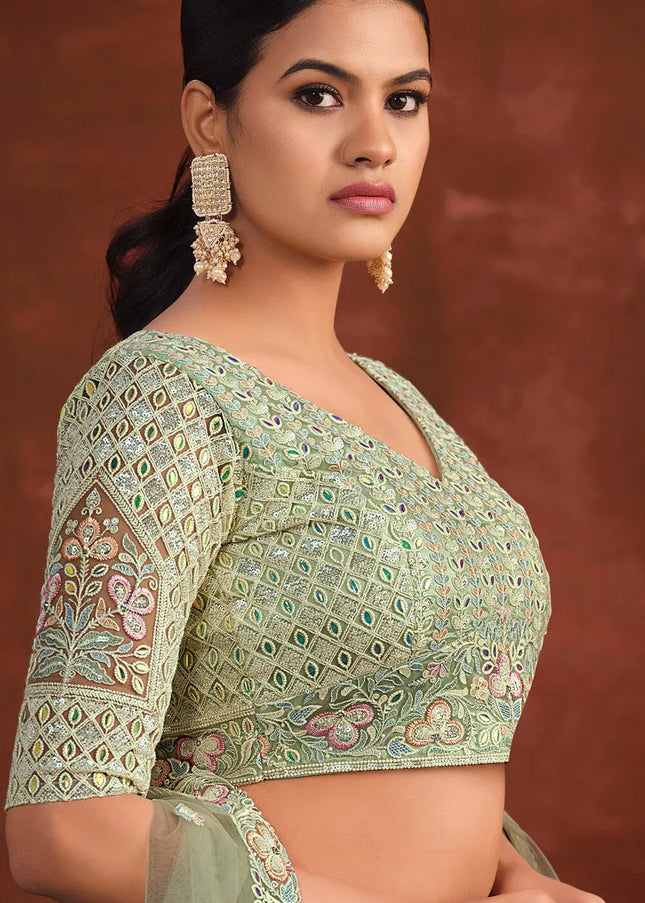 Green Embroidered Lehenga Choli