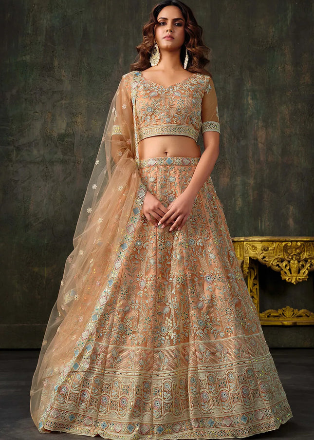 Peach Embroidered Lehenga Choli
