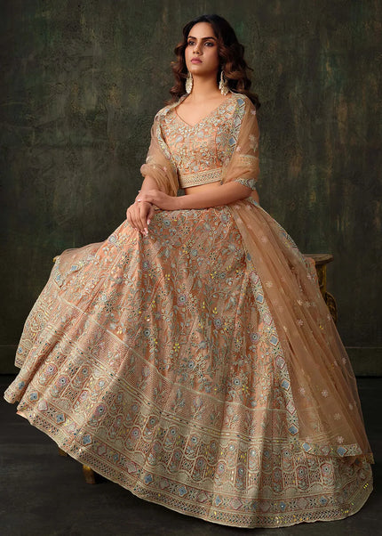 Peach Embroidered Lehenga Choli