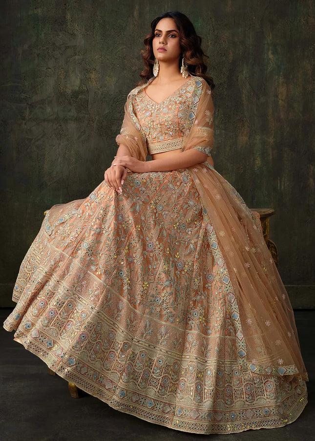 Peach Embroidered Lehenga Choli