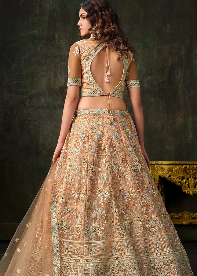Peach Embroidered Lehenga Choli
