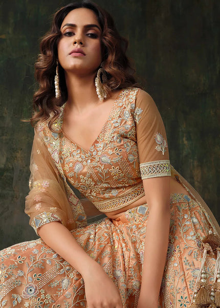Peach Embroidered Lehenga Choli
