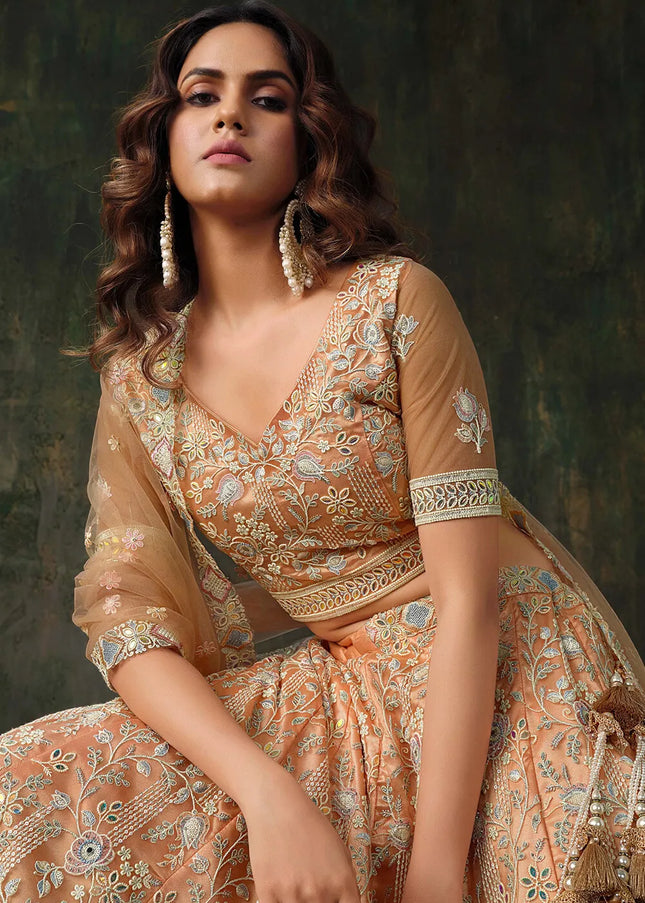 Peach Embroidered Lehenga Choli
